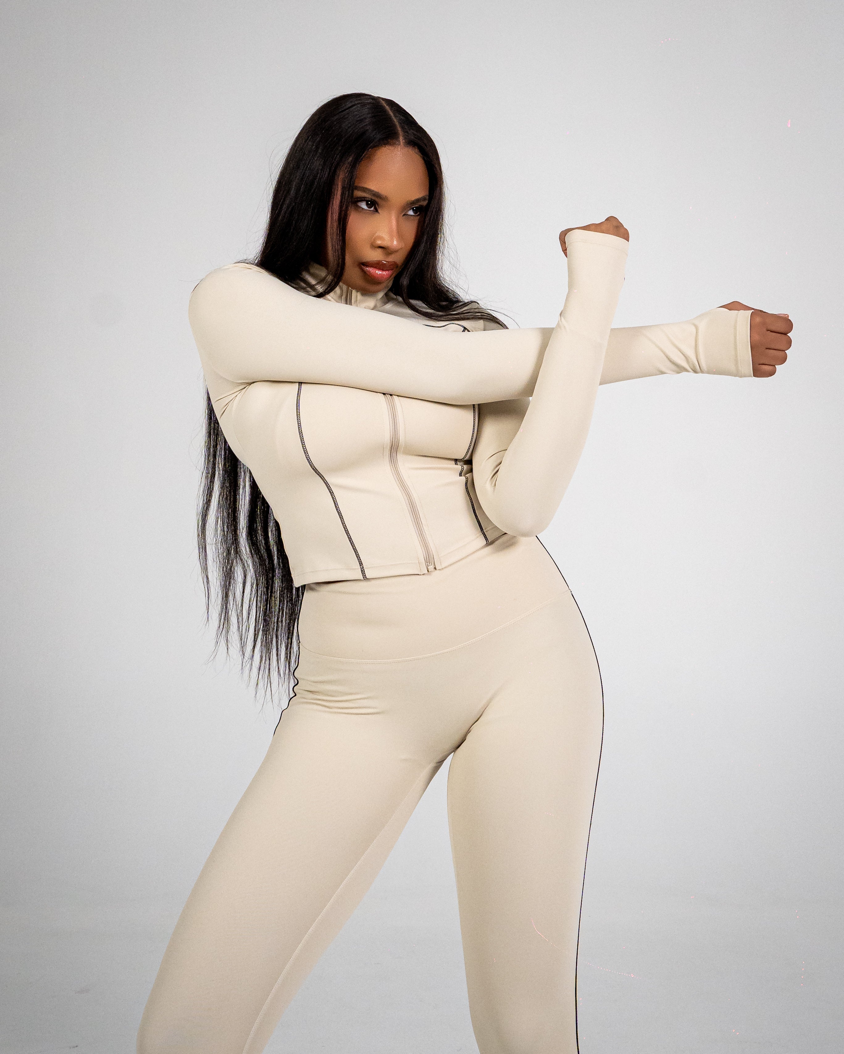 Luxury Sculpt 3-Piece Activewear Set - Ivory Cream - Drip-A-Holic