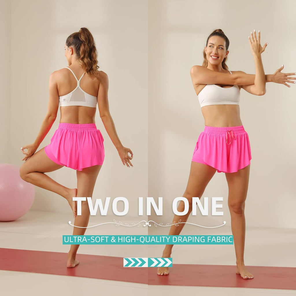 DAH Flowy 2-in-1 Butterfly Athletic Shorts – Lightweight, Feminine & High-Waist Comfort Fit
