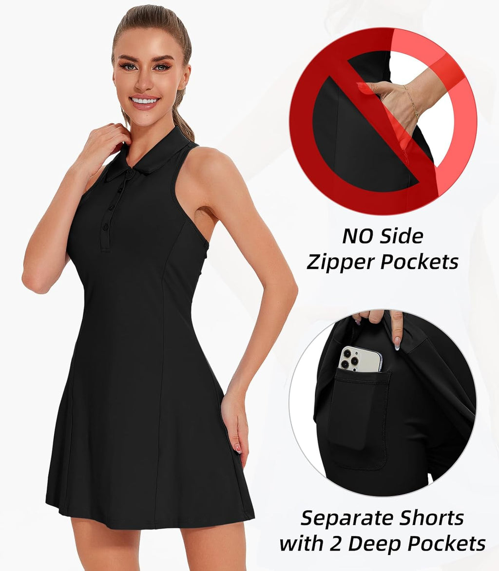 DAH Performance Tennis Dress – Built-In Shorts, UPF50+ SoftStretch™ Fabric | Athletic Golf & Workout Dress with Pockets