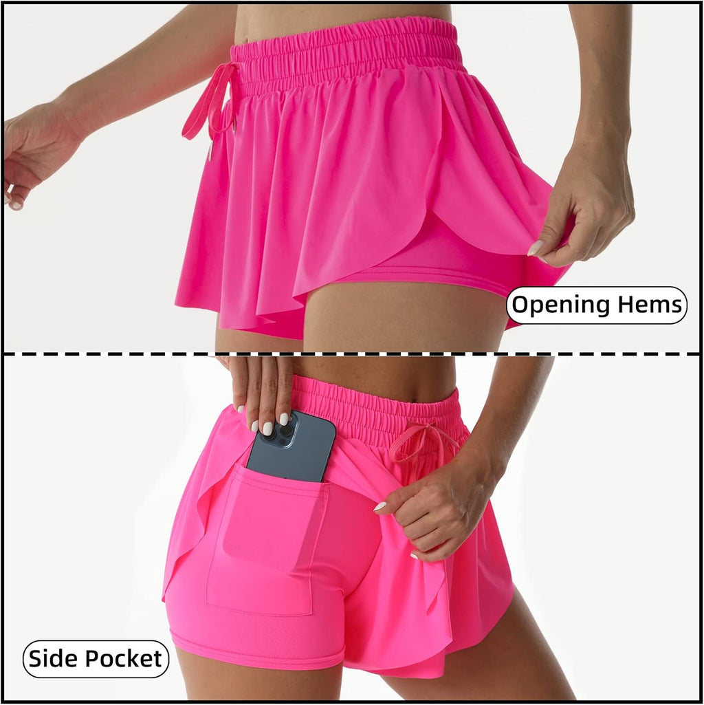 DAH Flowy 2-in-1 Butterfly Athletic Shorts – Lightweight, Feminine & High-Waist Comfort Fit