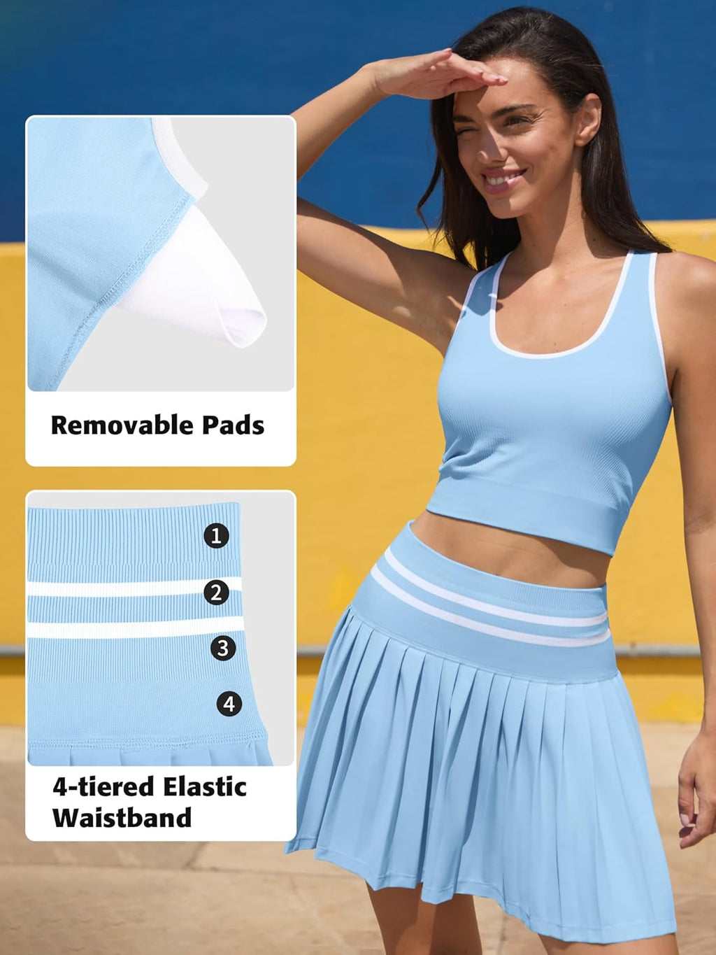 DAH 2-Piece Seamless Tennis Set – Pleated High-Waisted Skirt & Supportive Crop Top