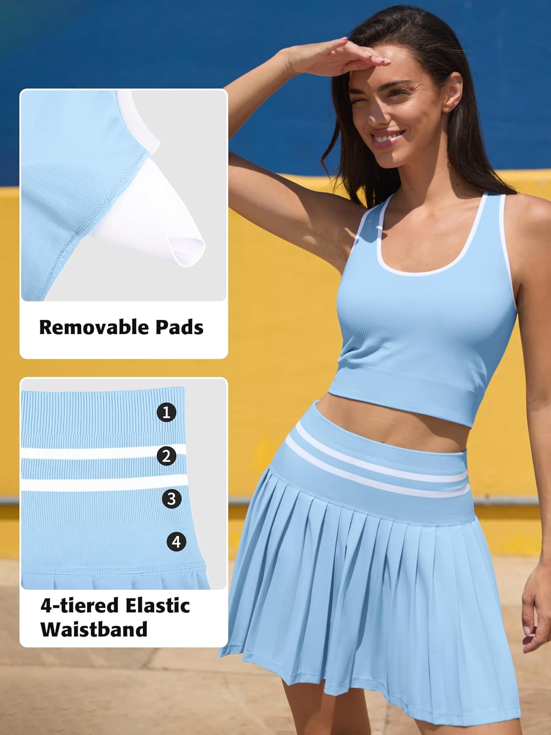 DAH 2-Piece Seamless Tennis Set – Pleated High-Waisted Skirt & Supportive Crop Top