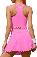 DAH 2-Piece Tennis Outfit – Racerback Crop Top & High-Waisted Pleated Skirt with Built-In Shorts