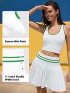 DAH 2-Piece Seamless Tennis Dress Set – High-Waisted Pleated Skirt & Colorblock Crop Top
