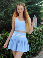 DAH 2-Piece Seamless Tennis Set – High-Waist Pleated Skirt & Supportive Crop Top