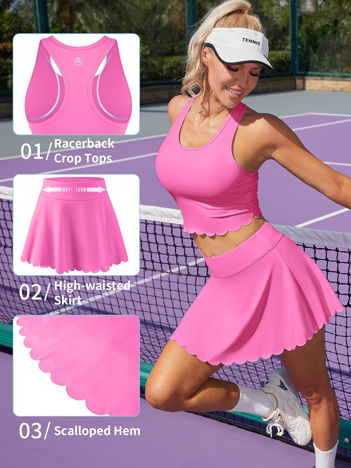 DAH 2-Piece Tennis Outfit – Racerback Crop Top & High-Waisted Pleated Skirt with Built-In Shorts