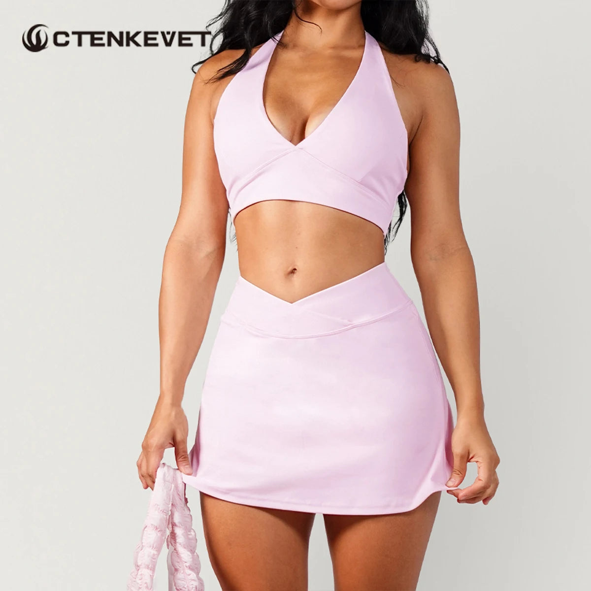 DAH Women’s Tennis Skirt & High-Elastic Bra Set — Padded Sportswear 2-Piece Golf & Fitness Outfit