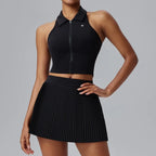 DAH Plus Size Women’s Tennis Set – High-Impact Bra, Polo Top & Pleated Skirt with Built-In Shorts