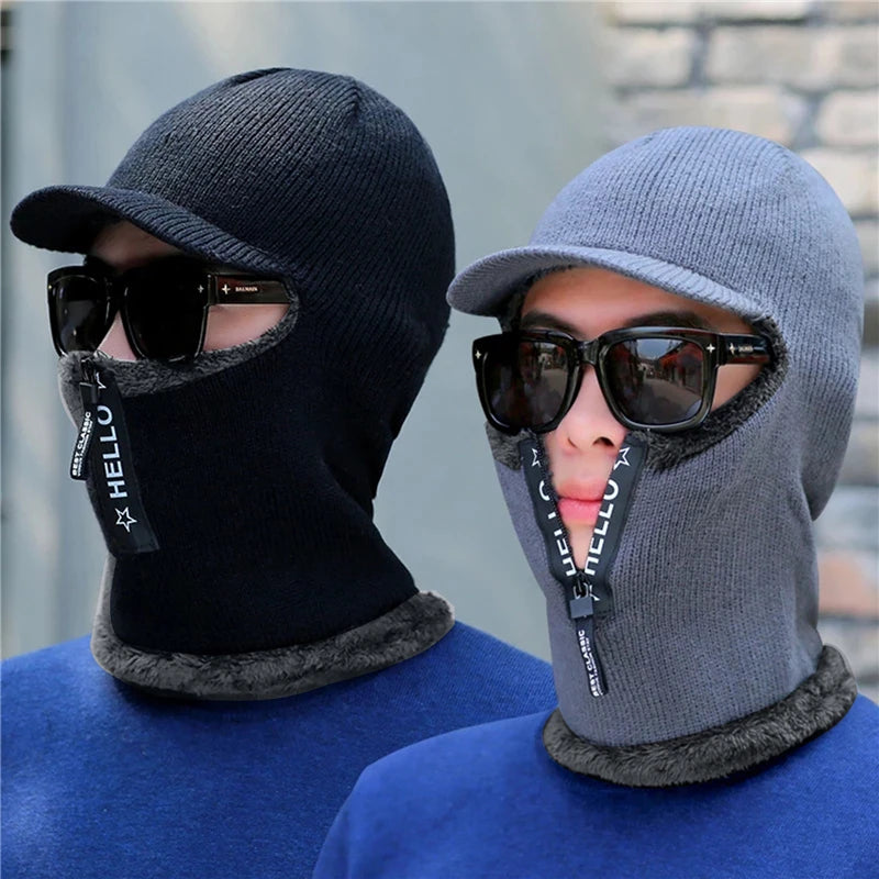 DAH Men’s Winter Wool Knit Cap & Scarf Set – Windproof Hat with Ear Protection