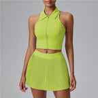 DAH Plus Size Women’s Tennis Set – High-Impact Bra, Polo Top & Pleated Skirt with Built-In Shorts