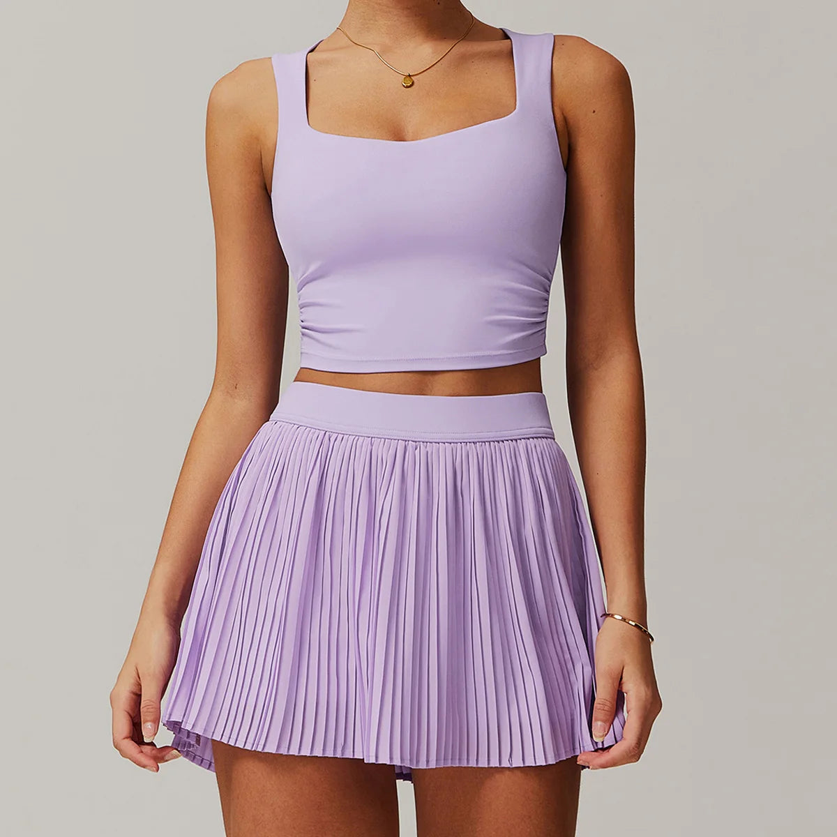 DAH Women’s 1/2/3-Piece Yoga & Tennis Set — Slim Elastic Skirt, Tank Top & Shorts for Outdoor Sports