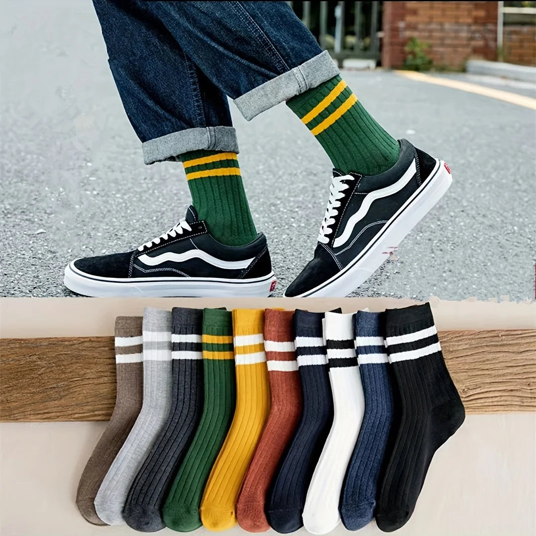 DAH Men’s Vintage Athletic Socks – 5-Pair Autumn/Winter Sport Socks