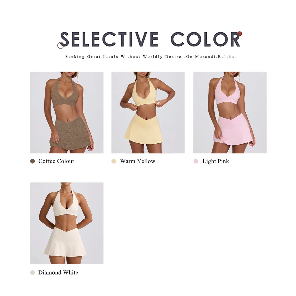 DAH Women’s Tennis Skirt & High-Elastic Bra Set — Padded Sportswear 2-Piece Golf & Fitness Outfit