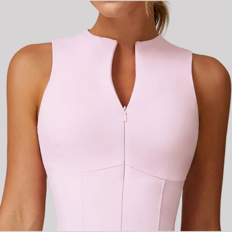 DAH Women’s Tennis Skirt Sports Set — Stand-Up Collar, Anti-Light, High-Performance Activewear